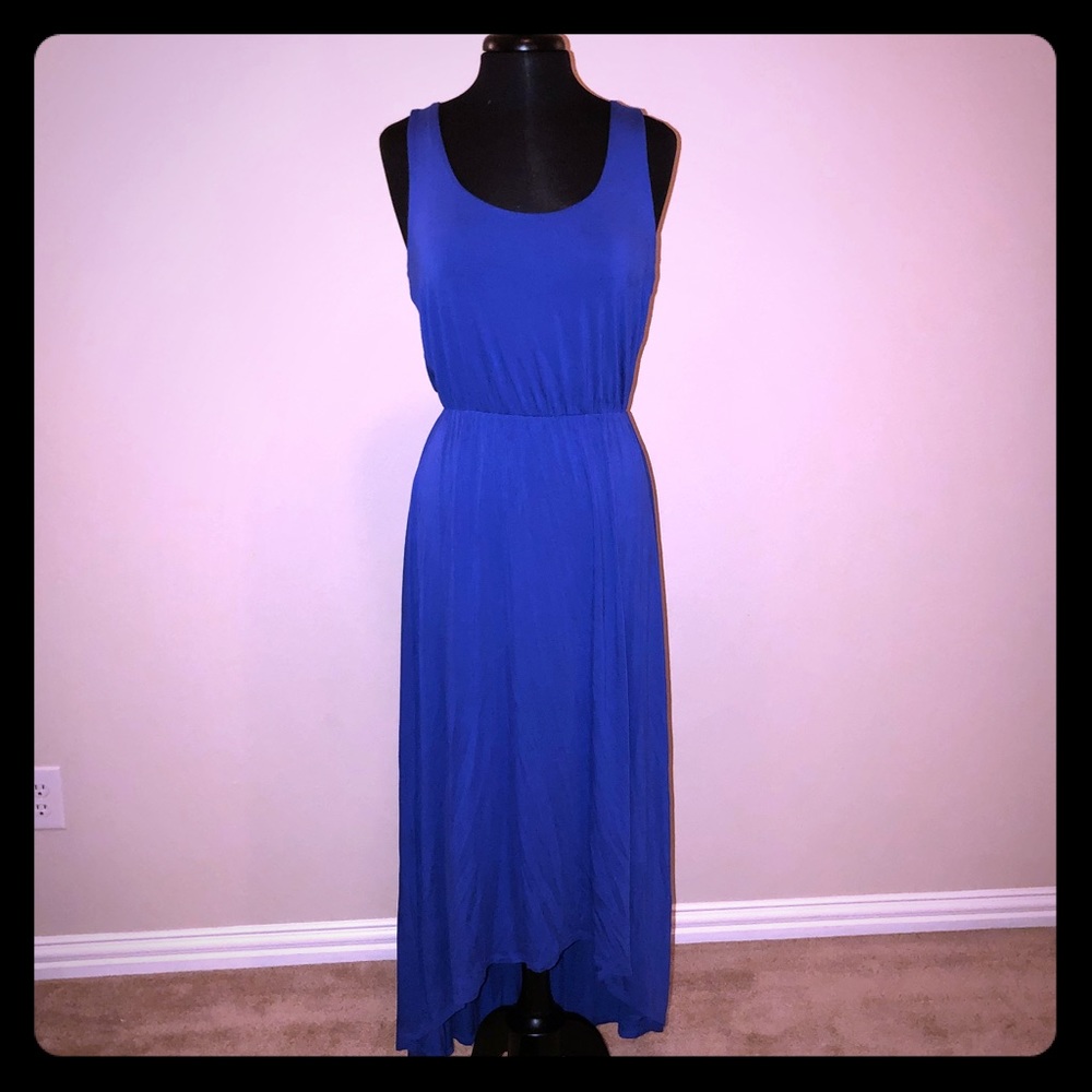 Blue Sleeveless High Low Soft Stretchy Dress